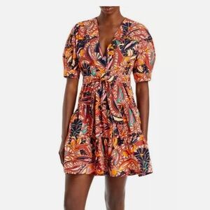 A.L.C. Carey Printed Puff Sleeve Dress Russet Multi Size 2